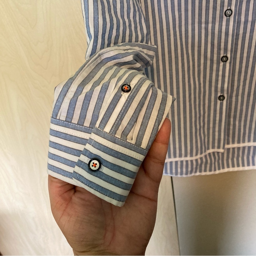 Chinti And Parker Women S Blue White Pinstripe Button Down Long Sleeve Shirt - Picture 5 of 10